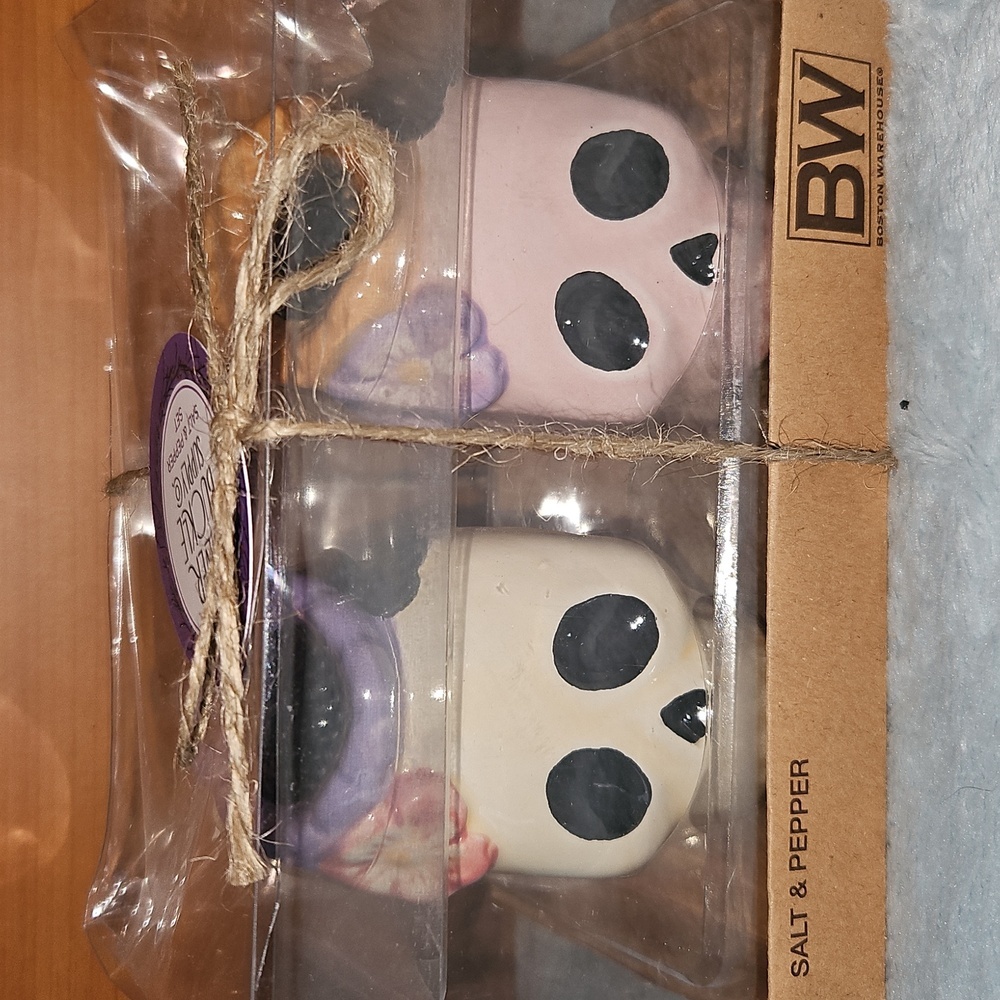 Boston Warehouse Skull Salt and Pepper Shakers - Cream and Pink
